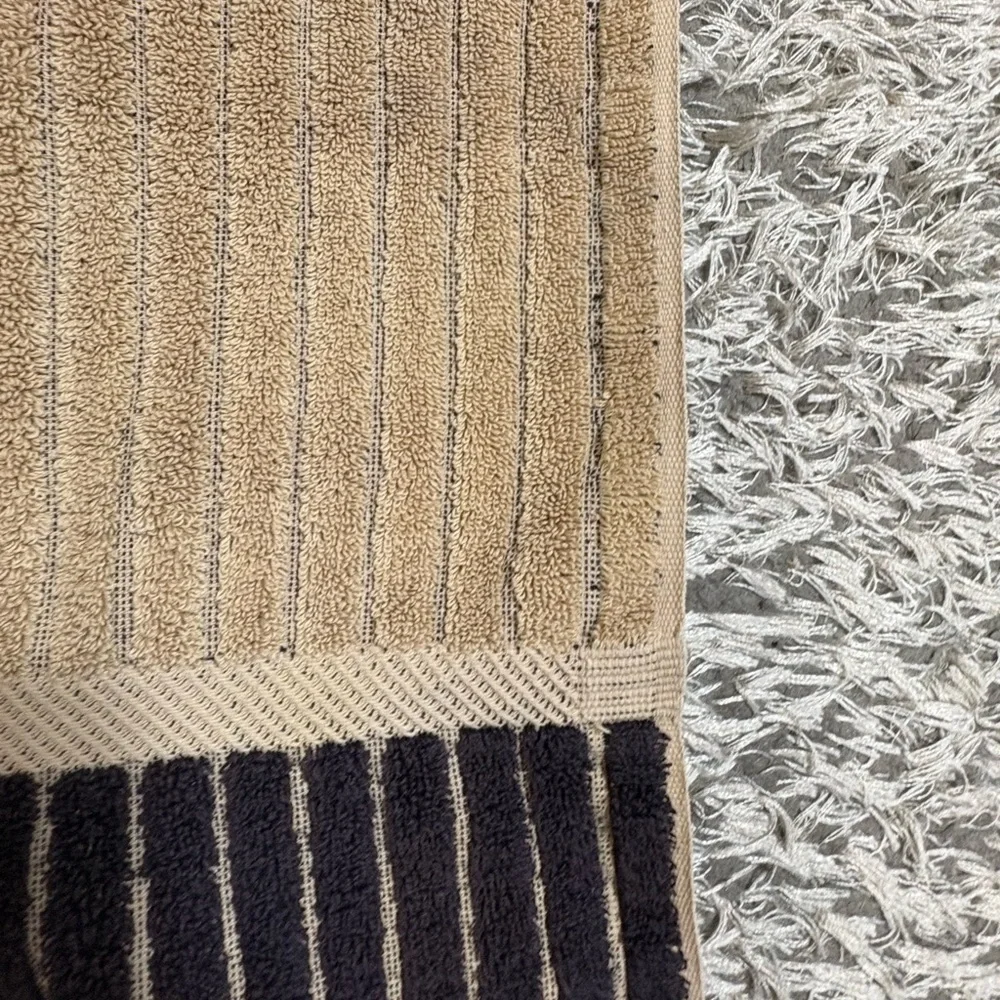 Vintage Ralph Lauren Hand Towel Wash Cloth Brown Black Stripe 100% Cotton